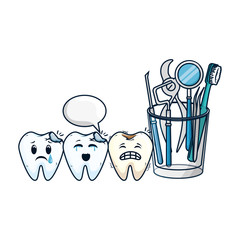 Wall Mural - comic teeth with dentist equipment characters