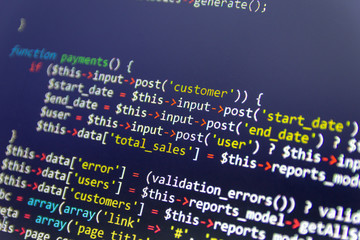 modern web development background. abstract pieces of php code of sale system.