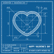 Heart sign as technical blueprint drawing. Valentines day technical concept. Mechanical engineering drawings. Valentines day banner, cover, poster, flyer or greeting card