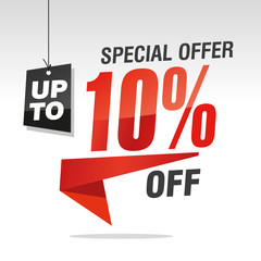 Poster - 10 percent off special offer sale isolated red black grey origami speech sticker icon