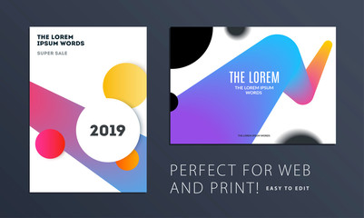 Wall Mural - Set of Design of brochure smooth soft template. Creative abstract, annual report, horizontal cover, flyer in A4 with colourful round shapes for branding, exhibition. Business vector presentation.