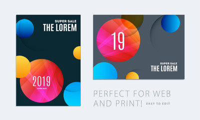 Wall Mural - Set of Design of brochure smooth soft template. Creative abstract, annual report, horizontal cover, flyer in A4 with colourful round shapes for branding, exhibition. Business vector presentation.