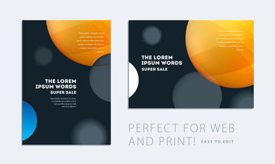 Wall Mural - Set of Design of brochure smooth soft template. Creative abstract, annual report, horizontal cover, flyer in A4 with colourful round shapes for branding, exhibition. Business vector presentation.