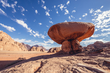 Poster - Mushroom shaped rock in Wadi Rum also known as valley of light or valley of sand in Jordan