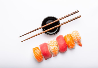 Wall Mural - Sushi on white background