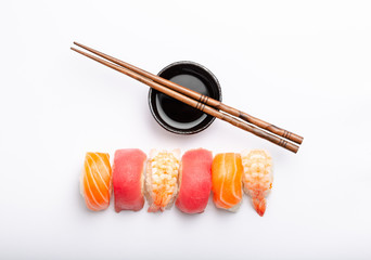 Wall Mural - Sushi on white background