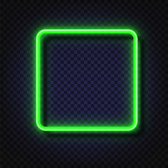 Wall Mural - neon light square banner. vector neon light frame sign. realistic glowing green neon square frame is