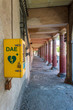 Meldola, Italy, close up of an automated external defibrillator (in italian abbreviation is DAE) place on public street