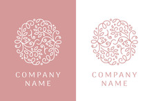 Linear Logo Of Leaves And Curls. Unique Emblem Design For Wedding Salon, Boutique, Flower Shop, Cosmetic Products