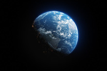 Glow Planet Earth View From Dark Space 3d Illustration