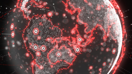 Wall Mural - 3d illustration of digital planet earth data abstract of a technological data network transmitting c