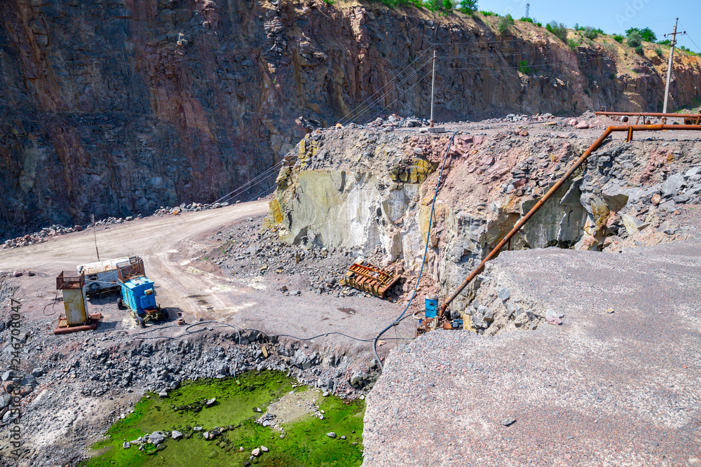 Quarry Def View of quarry open pit mining of granite stone. Process production ...