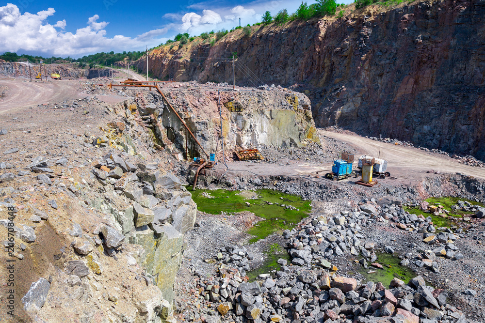Quarry Def View of quarry open pit mining of granite stone. Process production ...