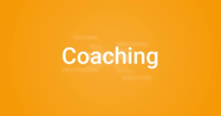 Wall Mural - video animation showing the coaching service (e.g. education, training, development). orange backgro