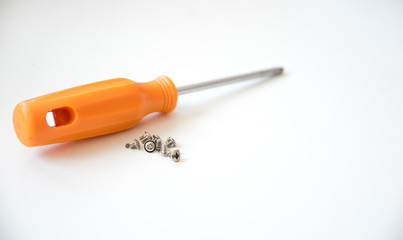 Image - Hand screwdrivers  and screws -  white background - perspective view 