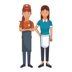 Wall Mural - restaurant waitress cartoon