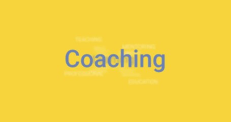 Wall Mural - video animation showing the coaching service (e.g. competences, training, development). yellow backg