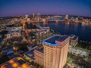 Wall Mural - Aerial View of Jacksonville, Florida in Winter at Sunset