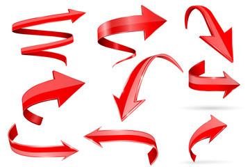 Wall Mural - red 3d shiny arrows. set of curved icons