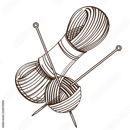 Set Of Monochrome Knitting Threads And Clew With Knitting Set Of Monochrome Knitting Threads And Clew With Knitting