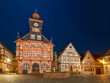 Der Marktplatz in Heppenheim an der Bergstraße, Hessen, Deutschland, Nachts zur blauen Stunde 