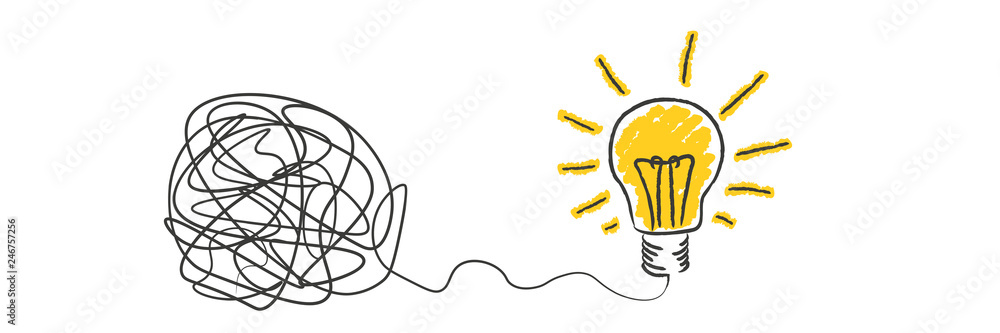 scribble to light bulb idea - obrazy, fototapety, plakaty 