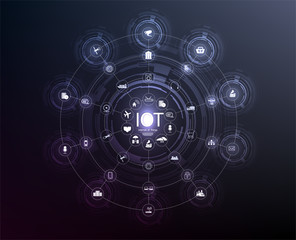 Fototapete - 	 Internet of things (IoT) and networking concept for connected devices. Spider web of network connections with on a futuristic blue background EPS10