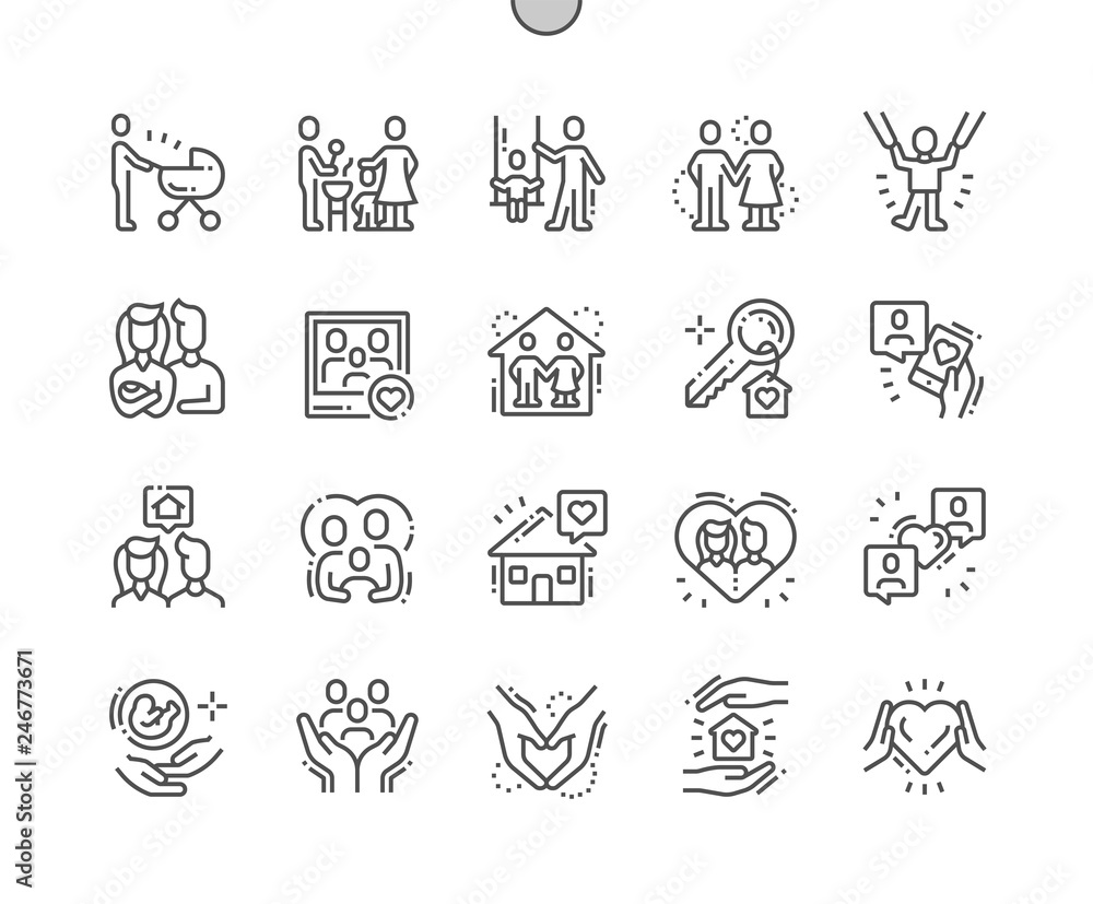 Family Well-crafted Pixel Perfect Vector Thin Line Icons 30 2x Grid for ...