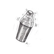 Cocktail shaker sketch, hand drawn shaker, beverage mixer shaker, black and white hand-drawn illustration isolated on white background for your design