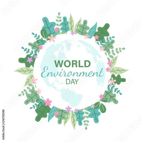 World Environment Day Banner With Abstract Circle Leaf Anf Flower