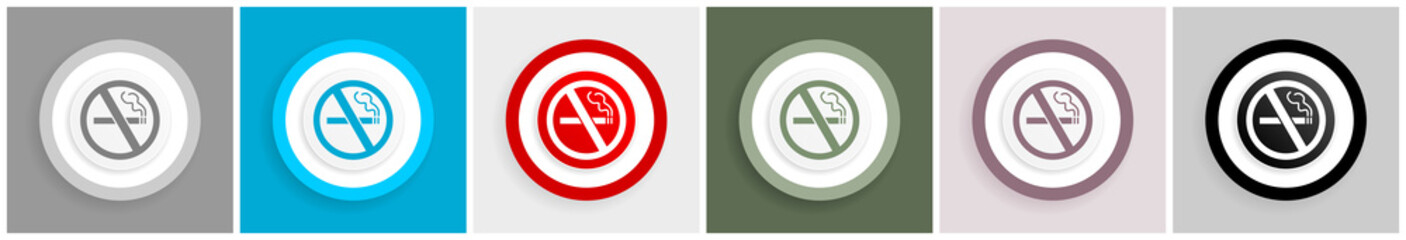 Leinwandbilder - No smoking icon set, vector illustrations in 6 options for web design and mobile applications