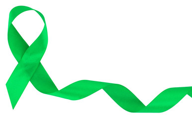 Green ribbon. Scoliosis, Mental health and other, awareness symbo isolated on white background