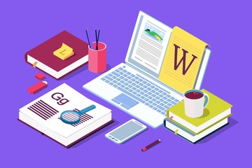 Wall Mural - isometric concept for blog, blogging concept, post, content strategy, social media, chatting. vector