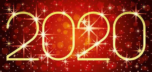 Wall Mural - New year red banner 2020 with stars.