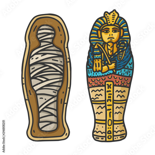 Cuadros en Lienzo Ancient Egyptian Pharaon Tutankhamun's Sarcophagus with a bandaged Mummy Inside