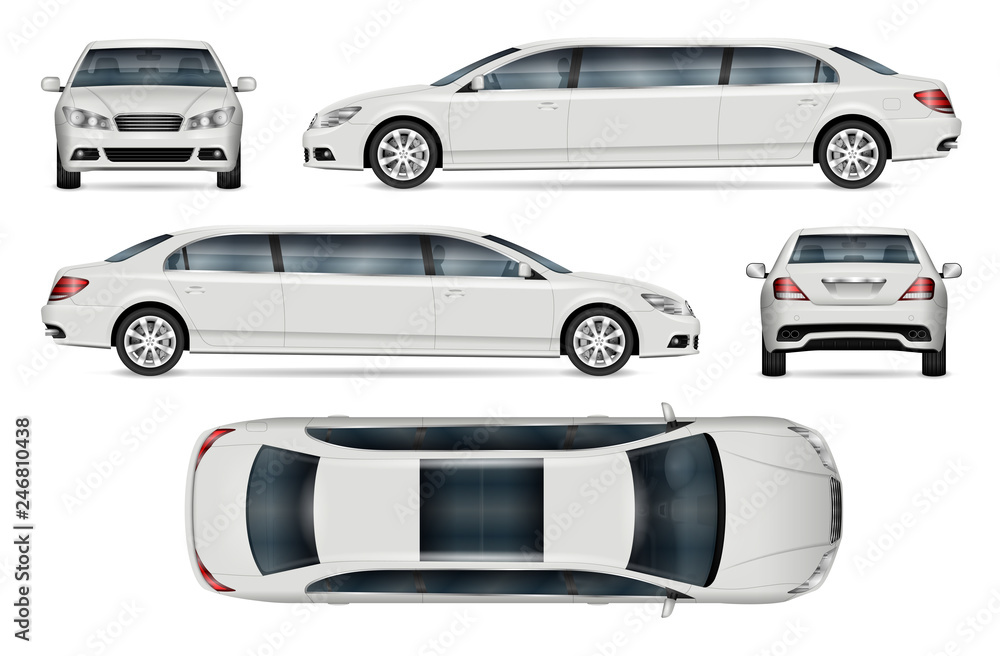 limousine vector mockup for vehicle branding, advertising, corporate identity. Isolated template of realistic car on white background. All elements in the groups on separate layers Stock Vector | Adobe Stock