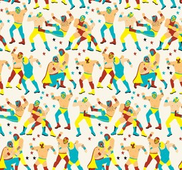 Lucha Libre Seamless Pattern.Luchadores Heroes. Vector Illustration.