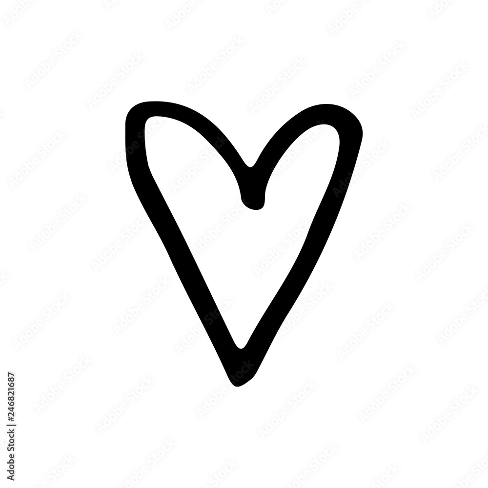 Cute cartoon hand drawn heart icon. Sweet vector black and white heart  icon. Isolated monochrome doodle heart icon on white background. Stock  Vector | Adobe Stock, image size:1000x1000
