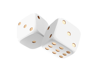 Casino white dice isolated on white background. Online casino dice cubes gambling design. 3d casino element. Vector illustration.