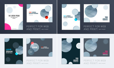 Wall Mural - Set of Design of brochure smooth soft template. Creative abstract, annual report, horizontal cover, flyer in A4 with colourful round shapes for branding, exhibition. Business vector presentation.