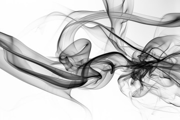 Black smoke abstract on white background, fire design, movement of toxic