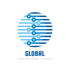 Digital world - vector business logo template concept illustration. Globe abstract sign and electronic network. Global technology design element.