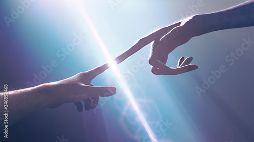 Fotomural Extraterrestrial hand contact human hand - alien first contact - artistic repre