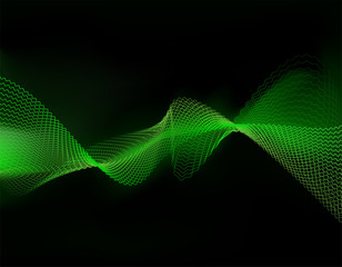 Wall Mural - green wavy  lines on dark abstract background