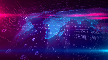 Wall Mural - global network cyberspace concept with world map