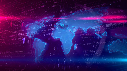 Wall Mural - global network cyberspace concept with world map