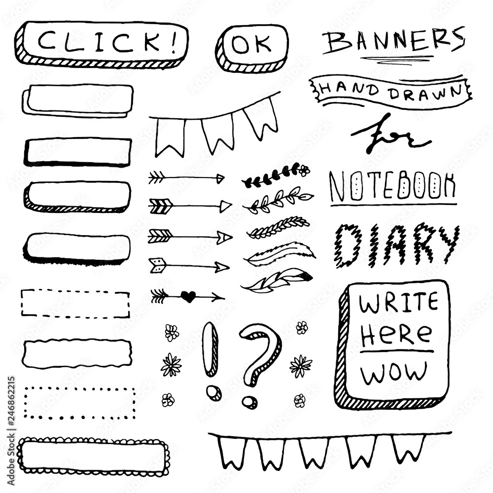 Cute Hand drawn Banners for your Design. Label for Notebook, Diary 