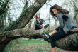 © GAGO IMAGES - Young couple sitting on a tree in the park