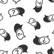 Question mark icon seamless pattern background. Discussion speech bubble vector illustration. Question symbol pattern.