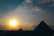 sunset and pyramids